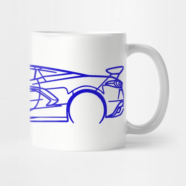 Blue C8 Corvette Racecar Side Silhouette Outline Blue Supercar Sports car Racing car by Tees 4 Thee